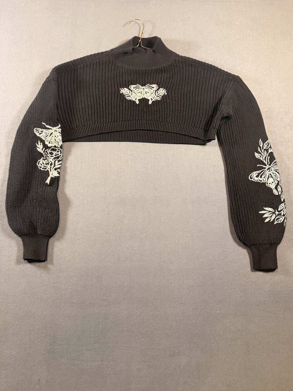 Killstar Petal And Pine Bolero Black Ivory Embroidered Moth Shrug Large